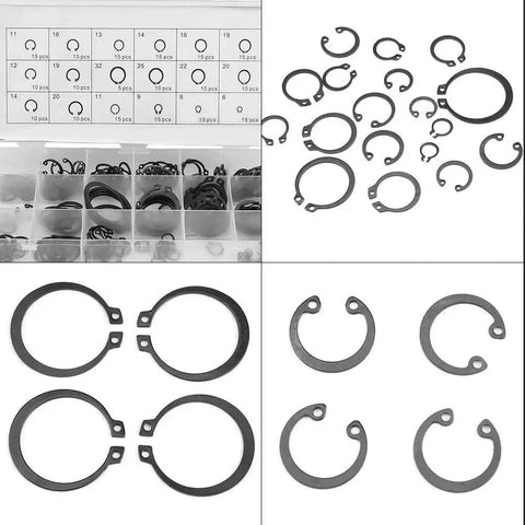Heavy Duty Snap Ring Kit Circlips C Clips Set For Shafts And Bores, Internal And External Lock Rings, Industrial Fasteners, 225 Pieces