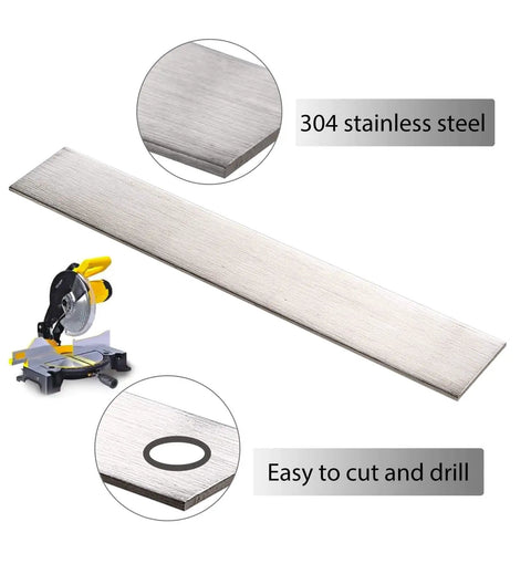 304 Stainless Steel Flat Bar 12 Inch By 2 Inch By 0.12 Inch HYGMPDAS for DIY projects, showing texture and cutting ease.
