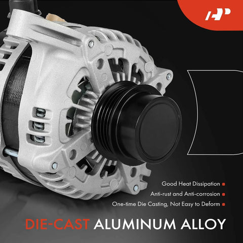 Alternator Replacement For Ford Mustang 2015 To 2023 2.3L EcoBoost RWD 12V 200A With Four Groove Decoupler Pulley Clockwise Rotation Fits Mustangs With Heated Driver Seat, die-cast aluminum alloy