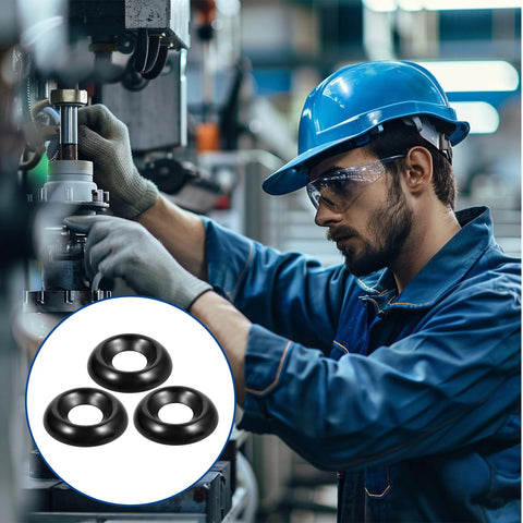 Stainless steel cup washers #8 with black finish; 200 pcs; inset shows three washers.