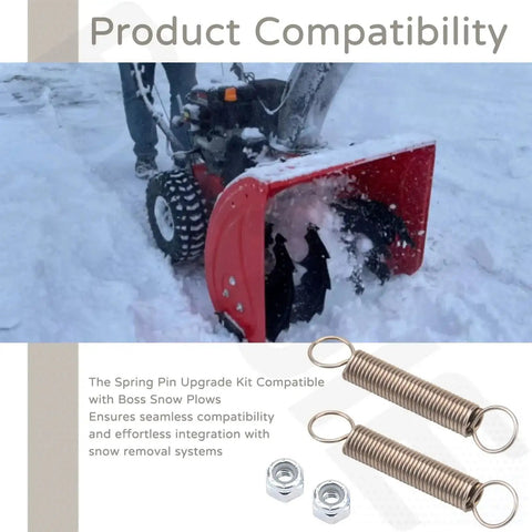 Spring Pin Upgrade Kit Compatible With Boss Snow Plows for seamless fit and safer snow removal, includes steel springs and nuts.