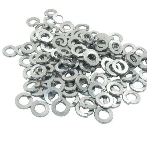 120 Pcs M8 Split Lock Washers 304 Stainless Steel Spring Lock Washers With Plastic Box, shown piled up, ideal for DIY projects and repairs.