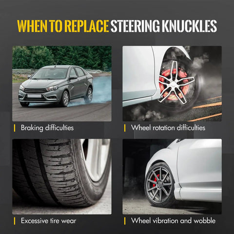 Infographic showing signs for replacing front steering knuckle and wheel bearing hub assembly for Honda Civic 2003-2005