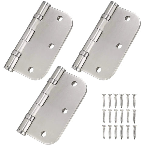 Stainless steel door hinges, 3.5 x 3.5 in, ball bearing, heavy-duty, 5/8 in radius corners, 3-pack with screws