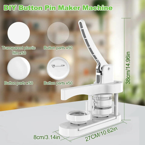 Front view of white plastic 58mm button maker machine for DIY crafts