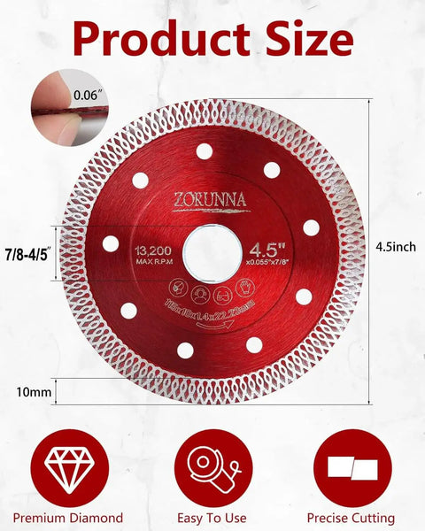 Ultra Thin Diamond Saw Blades For Angle Grinder Four And One Half Inch Tile Cutting Disc Set Of 5 With X Teeth Turbo Rim