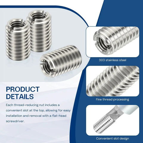 HiPicco 10-pack stainless steel thread adapter sleeves, M6x1 male to M4x0.7 female, 15mm length