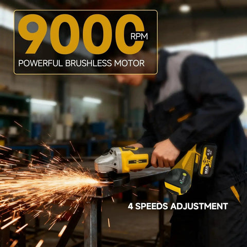 Cordless Brushless Angle Grinder Three Eighths Inch With 4 Variable Speeds For Cutting Grinding Polishing And Rust Removal