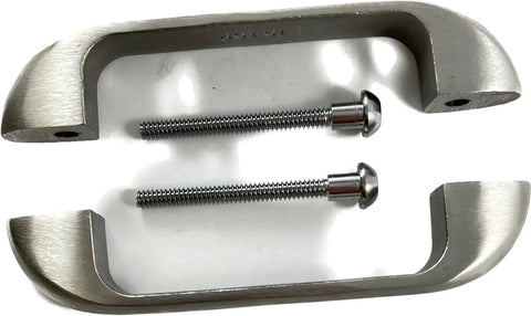 Cast Stainless Steel Dual Sided Door Pull Set For 1 Inch Doors With Included Fasteners, shown with two pulls and screws