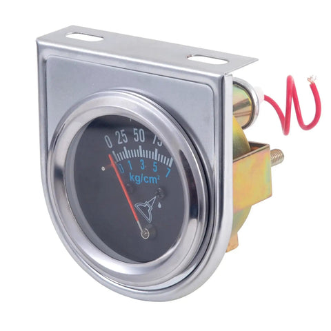 7-153 Precision Mechanical Oil Pressure Gauge Kit Universal Fit With Chrome And Black Housing, side view of gauge