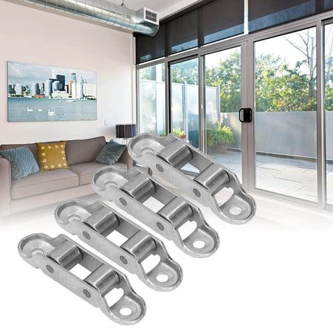 No Fuss Set Of Four Stainless Steel Sliding Door Rollers With Low Noise Barn Door Hardware Two Wheel Pulleys displayed in a room
