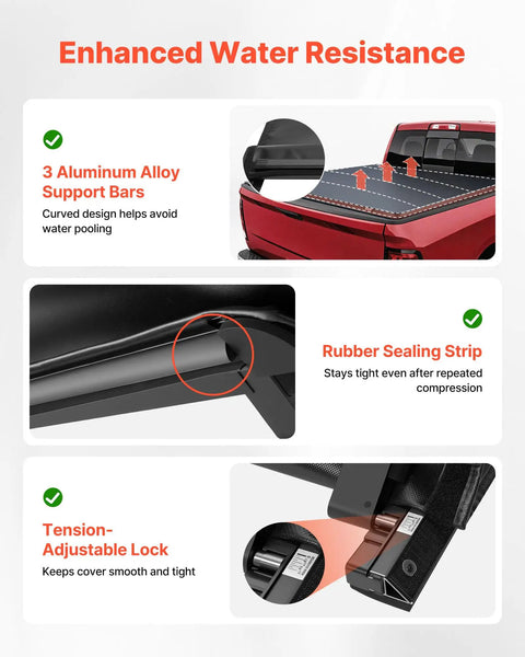 Close-up of Soft Roll Up Truck Bed Tonneau Cover for 6 Ft 4 In Beds Built To Last Fits 2019 2024 Ram 1500 Classic, with aluminum bars.