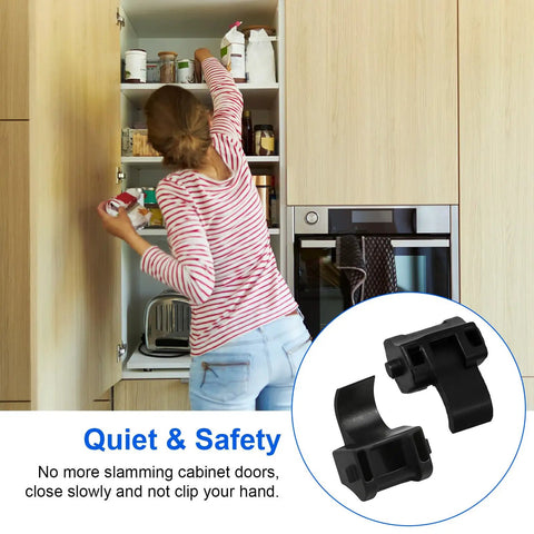 Premium 50 Pack Cabinet Hinge Restrictor Clips For Blumotion Compact Hinges 86 Degree Opening shown next to kitchen cabinet