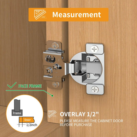 Chibery 10-pack 1/2-inch overlay concealed hinge, satin nickel finish, for face-frame kitchen cabinet doors.