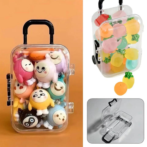 12 Pack Mini Travel Luggage Style Gift Boxes With Wheels For Party Favors And Wedding Candy Jewelry Display Case Black Plastic Clear Sides Vintage Travel Vibe Bridal Gift Packaging