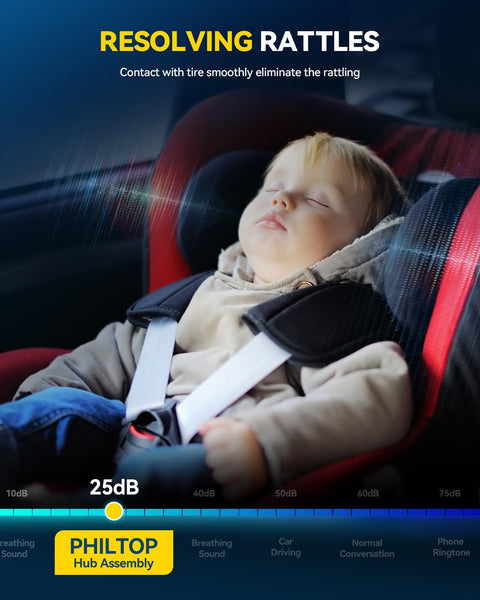 Sleeping child in a car seat demonstrating the quiet ride with Front Wheel Bearing Hub Assembly 513402.