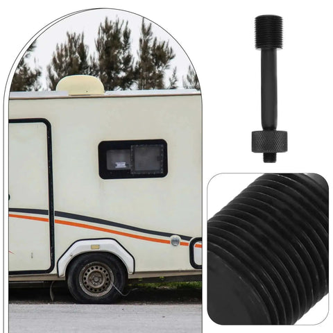 Pro Grade Hydraulic Hole Punch Kit component with locking rod, shown beside an RV, highlighting heavy duty punch tool for metal.