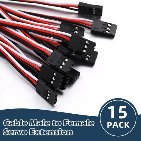 Fifteen Piece 3 Pin Servo Extension Cables Set 11.8 Inch Long Male To Female RC Wire Connectors Perfect For Futaba JR Planes Drones Cars