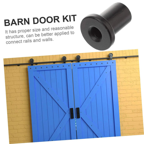 5 Pcs Black Sliding Barn Door Track Spacers Replacement Hardware Kit For Wall Rail Connection shown with blue barn doors
