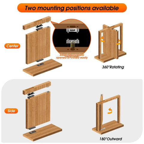 Heavy Duty Pivot Hinge Hardware Kit For Hidden Secret Doors And Bookcase Doors, 180 To 360 Rotation, assembly shown