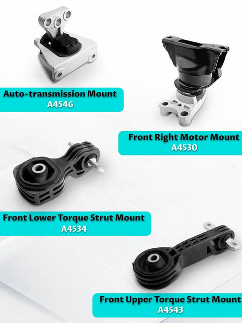 Engine And Transmission Mount Kit For 2006-2011 Civic 1.8L Automatic, four mounts labeled A4546, A4530, A4534, A4543