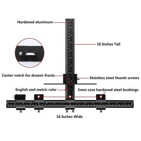 All Aluminum Cabinet Hardware Jig Tool Adjustable Drill Guide Template with ruler and screws for precision drilling