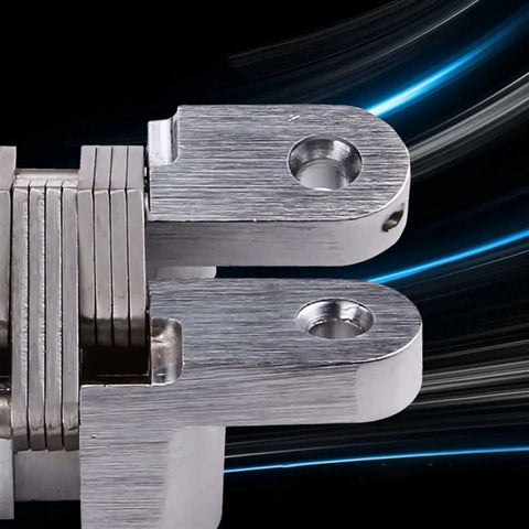 Close-up of Hidden Hinges Set 2 Pack 304 Stainless Steel discreet invisible folding door hinges for cabinets and kitchen furniture