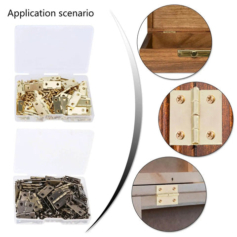 Gold Small Hinges Set With Screws For Crafting And Decorative Boxes Metal Hinges 50 Pieces Plus 200 Screws