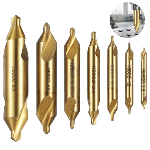 Pro Grade Center Drill Bit Set 7 Piece M35 Cobalt HSS With Titanium Coating A Type Double Angle For Lathe Setup And Metal Drilling 1.0 To 5.0 Mm Joyoolife