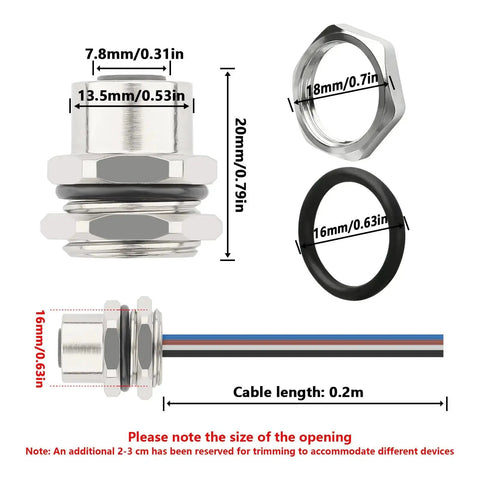 M12 12 Pin A Code Female Connector Cable 0.7 Foot IP67 Waterproof Aviation Sensor dimensions and components
