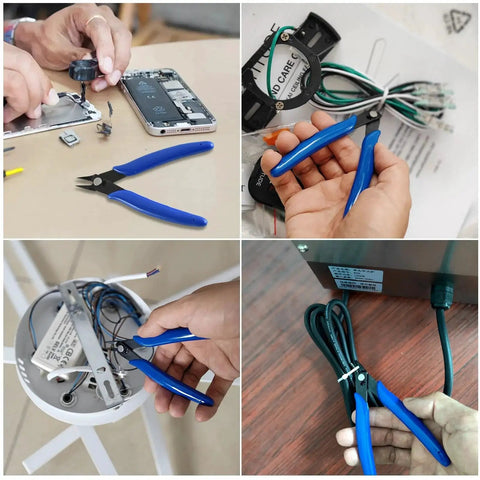 5 Inch Micro Flush Cutter 2 Pack Spring Loaded Wire Cutters for jewelry making, electronics, and model craft in use.