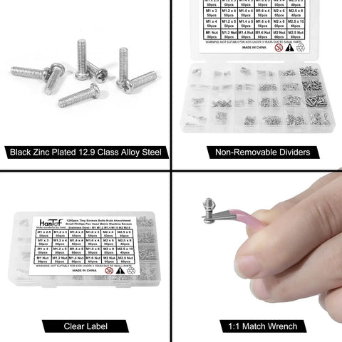 Ultra Tiny Screw Nuts Set Kit 1200Pcs Stainless Steel 304 Micro Screws M1 To M2.5 with organizer box and wrench