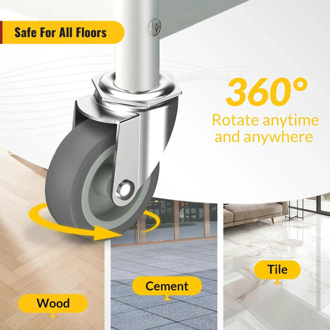Close-up of 3 Inch Swivel Caster Wheels With No Brake showing rotation on wood, cement, and tile floors