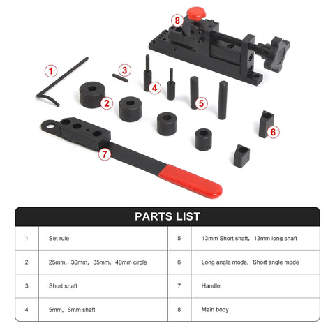 Manual Bench Mounted Mini Universal Bending Bender For Wire, Flat Metal And Tubing with parts list and components disassembled