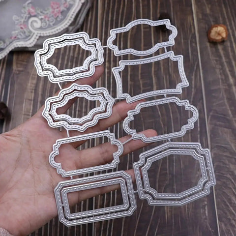 3D Backgrounds Frame Die Cuts For Scrapbooking And Card Making, Lapoo Heavy Duty Metal Cutting Dies in a hand, 6.2 x 5.1 inches