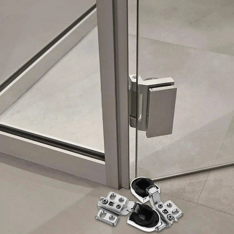 2 Pack Buffer Hinges For Glass Cabinet Doors With Soft Close And Corrosion-Resistant Iron Plastic Construction installed on glass