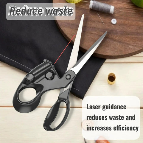 Pro Laser Guided Fabric Scissors for Precise Cuts, Infrared Guide, shown cutting fabric with ergonomic handle