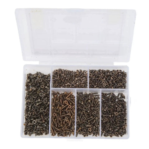 1200 Piece Woodworking Screws Kit M2 M5 Self Tapping Cross Countersunk Set With Assorted Sizes for DIY Projects visible in box compartments