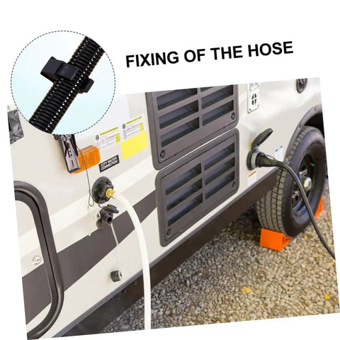 Deep Cradle Hose Holder Kit For Aquarium Tubing 10 Pieces Pipe Brackets mounted on RV, demonstrating hose fixing support.