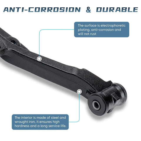 Front Lower Control Arm With Ball Joint Assembly Left And Right For 2007 To 2016 Cadillac Escalade ESV EXT Avalanche Suburban Tahoe Yukon GMC Sierra 1500 Silverado 1500 Beefed Up Heavy Duty Replacement Kit showcasing anti-corrosion plating.
