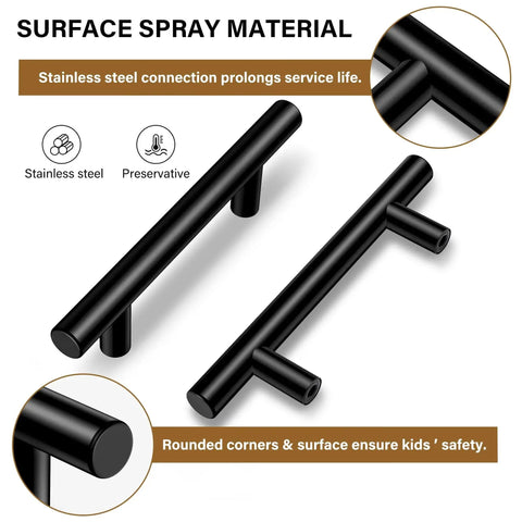 30 Pack Matte Black Cabinet Handles 5 Inch Length With 3 Inch Hole Center Stainless Steel Drawer Pulls