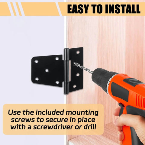 Installation of 8 Pack Heavy Duty Gate Hinges 3.5 Inch Black Iron For Barn Doors Fences Gates Screws Included with orange drill