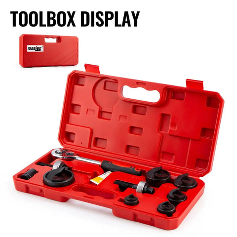 Ratchet Knockout Hole Punch Kit 1/2 To 2 Inch Slug-Buster Conduit Cutter Set in red case with tools for electrical boxes