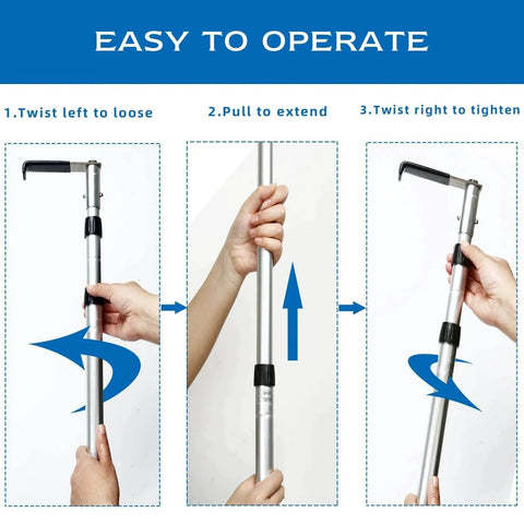 Step-by-step instructions for operating Cargo Retriever Hook 6 Ft Telescoping Grabber Reach Tool For Truck Beds And SUVs Heavy Duty Pull Pole With Grab Hook.