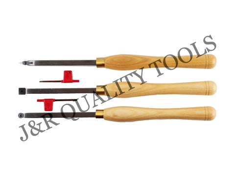 Carbide Wood Lathe Turning Chisel Set Three Piece With Replaceable Tips For Beginners And Pros Ergonomic Handle for woodworking.