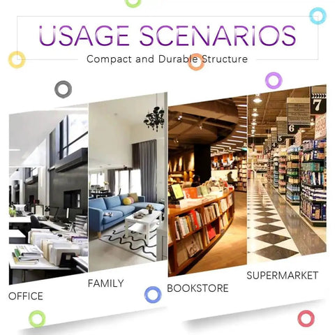 Usage scenarios for Ten Colors 300 Pcs Metal Grommets Kit with compact structure in office, family, bookstore, supermarket settings.