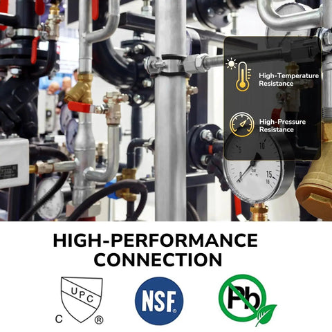 Industrial piping system with NSF UPC certification showcasing high-performance 10 Pack PEX Three Quarter Inch Brass 90 Degree Crimp Elbows.