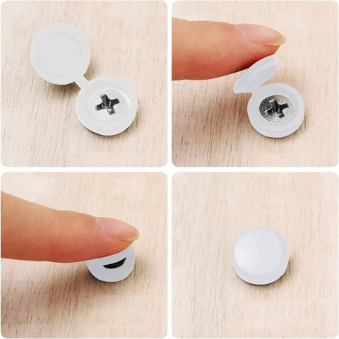 100 Pieces Large White Hinged Screw Cover Caps Set Plastic Shutter Fold Snap Covers With Integrated Washers detail view