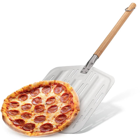 Pizza Peel Pro For XL Pizzas Perforated Nonstick Paddle For Crispy Crusts And Quick Venting with pepperoni pizza