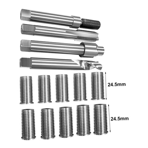 M12x1.5 Thread Repair Kit With 24.5mm Stainless Steel Inserts, DIY Auto Fix For Damaged M12 Female Threads, Simple Drill Friendly